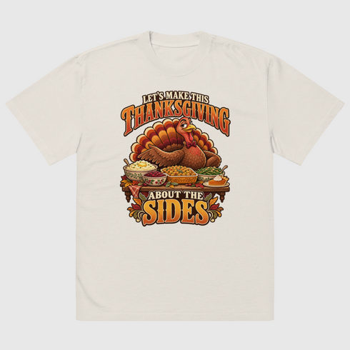 Thanksgiving Negotiations oversized faded t-shirt in Faded Bone, front view