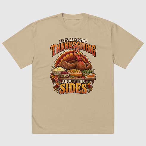 Thanksgiving Negotiations oversized faded t-shirt in Faded Khaki, front view